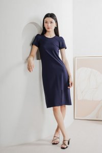Orla Cotton Slit Midi Dress In Navy