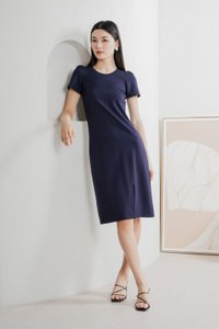 Orla Cotton Slit Midi Dress In Navy