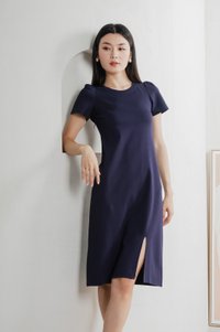 Orla Cotton Slit Midi Dress In Navy