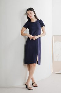 Orla Cotton Slit Midi Dress In Navy