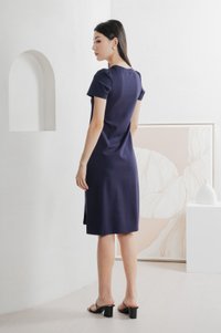 Orla Cotton Slit Midi Dress In Navy