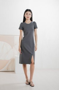 Orla Cotton Slit Midi Dress In Gunmetal