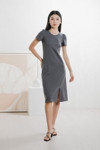 Orla Cotton Slit Midi Dress In Gunmetal