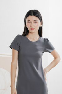 Orla Cotton Slit Midi Dress In Gunmetal