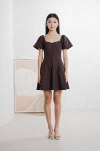 Bondi Buttons Flare Sleeves Dress In Burgundy