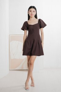 Bondi Buttons Flare Sleeves Dress In Burgundy