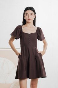 Bondi Buttons Flare Sleeves Dress In Burgundy