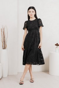 Monique Textured Midi Dress In Black