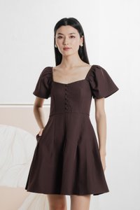 Bondi Buttons Flare Sleeves Dress In Burgundy
