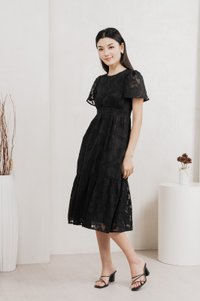Monique Textured Midi Dress In Black