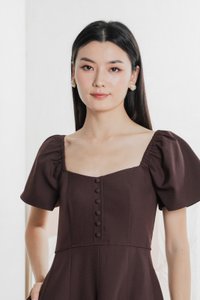 Bondi Buttons Flare Sleeves Dress In Burgundy