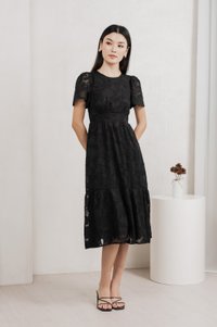 Monique Textured Midi Dress In Black