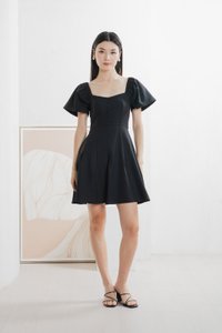 Bondi Buttons Flare Sleeves Dress In Black