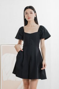 Bondi Buttons Flare Sleeves Dress In Black