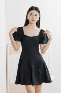 Bondi Buttons Flare Sleeves Dress In Black