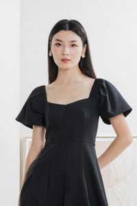 Bondi Buttons Flare Sleeves Dress In Black