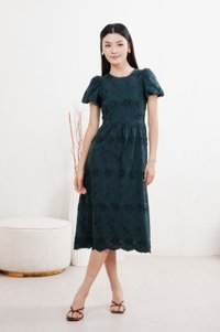 Mira Embroidery Midi Dress In Emerald