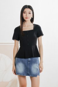 Lyrica Lace Trimmings Button Top In Black