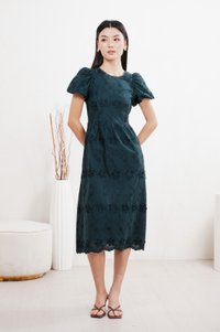 Mira Embroidery Midi Dress In Emerald