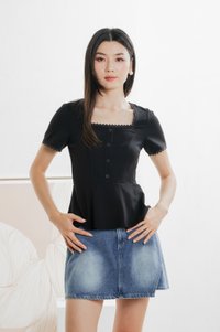 Lyrica Lace Trimmings Button Top In Black