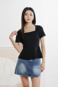Lyrica Lace Trimmings Button Top In Black