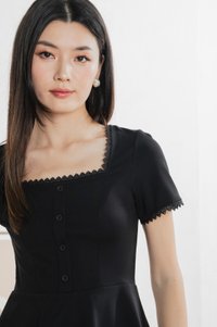 Lyrica Lace Trimmings Button Top In Black