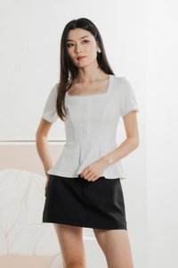 Lyrica Lace Trimmings Button Top In White