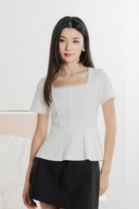 Lyrica Lace Trimmings Button Top In White