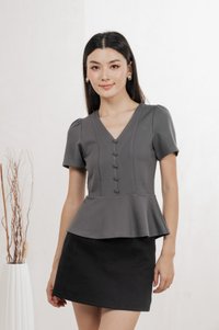 Lucien Buttons Cotton Top In Gunmetal