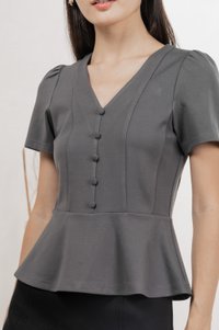 Lucien Buttons Cotton Top In Gunmetal