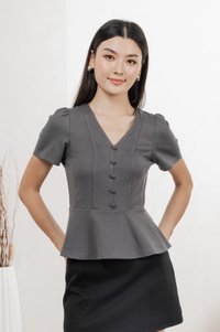 Lucien Buttons Cotton Top In Gunmetal