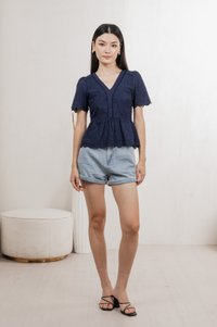 Lindsay Eyelet Top In Navy
