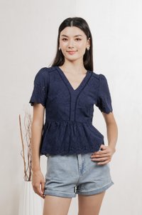 Lindsay Eyelet Top In Navy