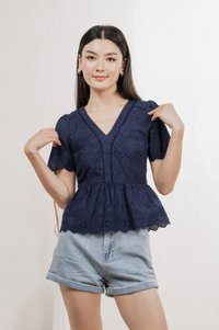 Lindsay Eyelet Top In Navy