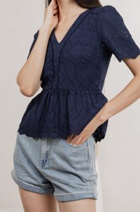 Lindsay Eyelet Top In Navy
