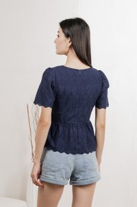 Lindsay Eyelet Top In Navy