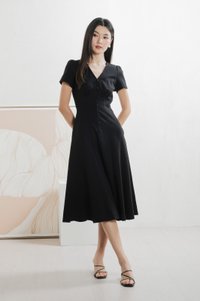Bertie Buttons Empire Midi Dress In Black