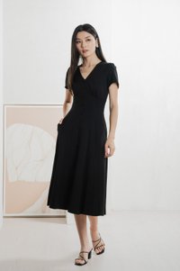 Bertie Buttons Empire Midi Dress In Black