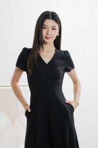 Bertie Buttons Empire Midi Dress In Black