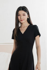 Bertie Buttons Empire Midi Dress In Black