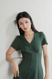 Bertie Buttons Empire Midi Dress In Forest