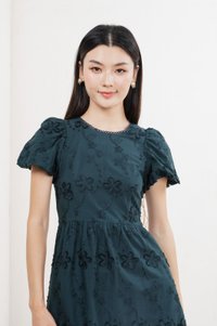 Mira Embroidery Midi Dress In Emerald