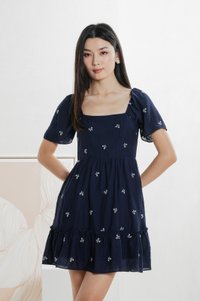 Antonia Ribbon Embroidery Dress In Navy (XS)