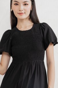 Soiree Smocked Tiered Midi Dress In Black