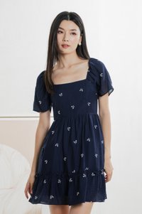 Antonia Ribbon Embroidery Dress In Navy (XS)