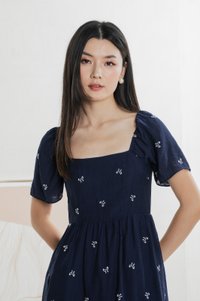 Antonia Ribbon Embroidery Dress In Navy (XS)