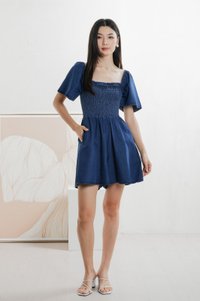 Carper Smocked Denim Sleeve Romper