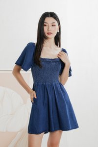 Carper Smocked Denim Sleeve Romper