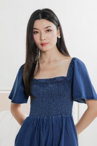 Carper Smocked Denim Sleeve Romper