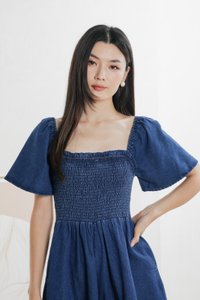 Carper Smocked Denim Sleeve Romper